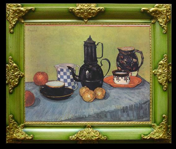 framed  Vincent Van Gogh Still life Blue Enamel Coffeepot Earthenware and Fruit (nn04), Ta119-2